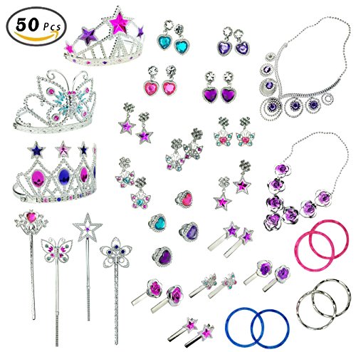 Princess Jewelry Dress Up Accessories Toy Playset for Girls (50 pcs)