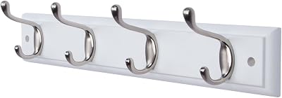 DOKEHOM 4-Satin Nickel Hooks on White Board Wall Mounted Coat Rack