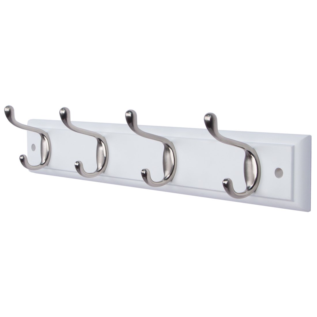 DOKEHOM 4-Satin Nickel Hooks on White Wooden Board Wall Mounted Coat Hook Rack Hanger