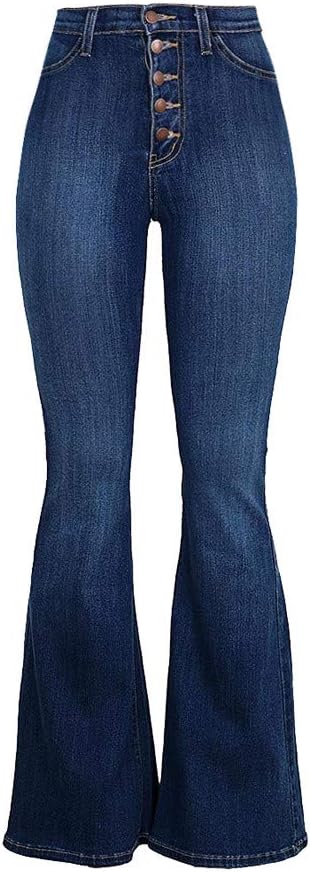 Handyulong Women's Fashion High Rise Jeans Slimming Wide Leg Stretch Denim Flare Bellbottom Jeans Fitted Legging Pants