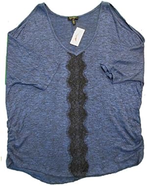 Jessica Simpson PLUS Rochelle Blue Ribbon Black Lace V-Neck Cut-Out Sweater 2X