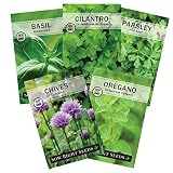 Sow Right Seeds - Herb Garden Seed Collection - Basil, Chives, Cilantro, Parsley, and Oregano Seeds for Planting; 5 Individual Packets