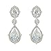 EVER FAITH® Silver-Tone Full Cubic Zirconia Flower Tear Drop Pierced Dangle Earrings