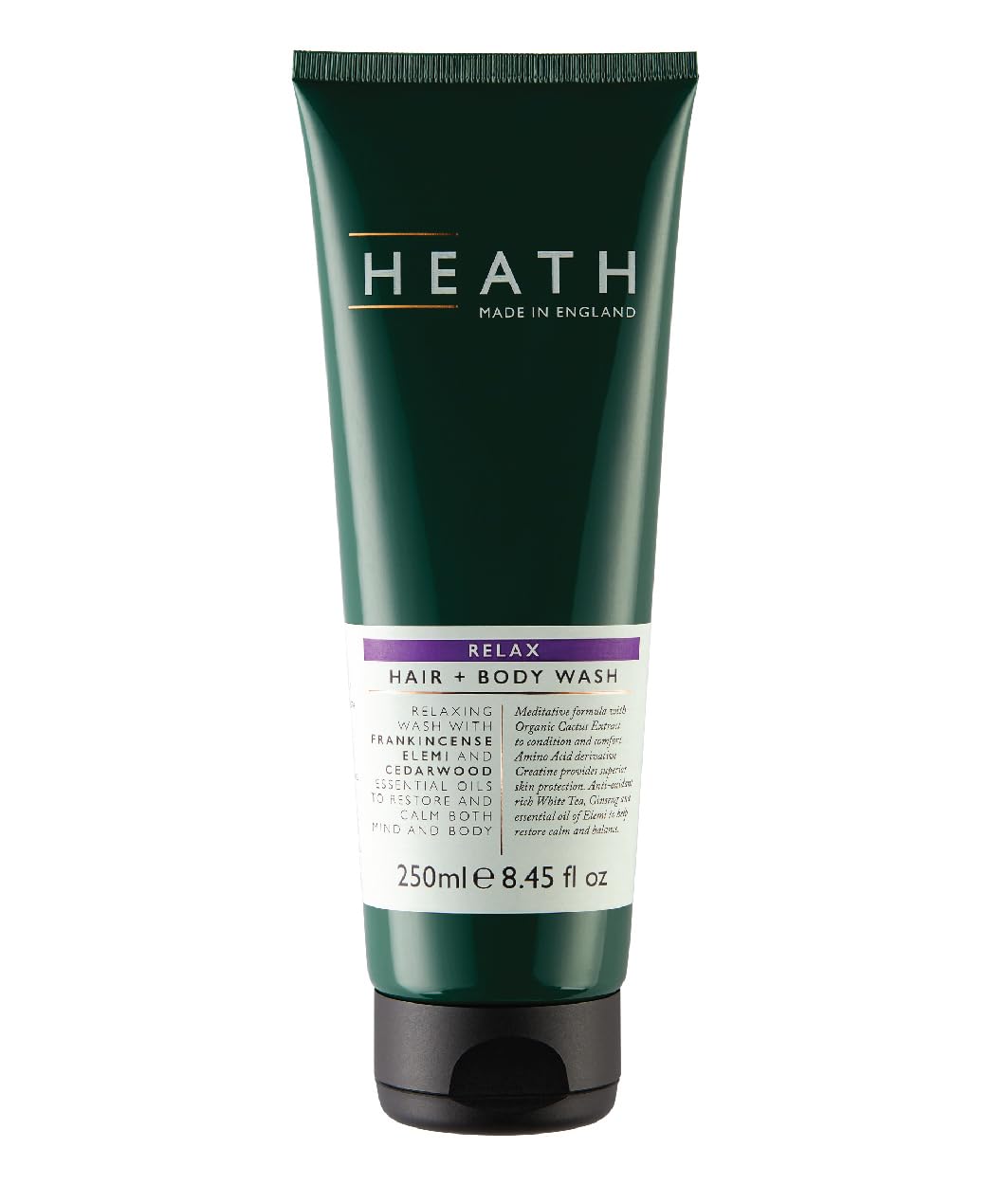 Heath Hair and Body Wash For Men 250ml Relax, Wash With Frankincense Elemi and Cedarwood Essential Oils To Restore, Calm Mind and Body, Gift For Him, Travel Size, Vegan Friendly and Cruelty Free