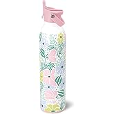 Swig Life 26oz Insulated Water Bottle, Travel Water Bottle with Straw and Lid, Cup Holder Friendly, Stainless Steel (Garden Party)