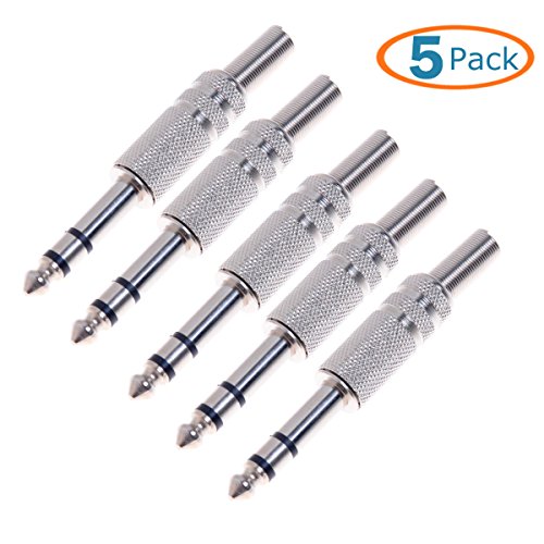 HTTX 1/4" 6.35mm Stereo Male Connector with Spring Strain Relief Plug Coax Audio Mic Solder Adapter (5-PACK) - Thumbnail 4