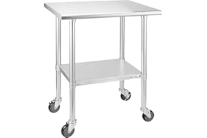 HALLY SINKS & TABLES H HALLY Stainless Steel Table for Prep & Work 24 x 30 Inches with Caster Wheels, NSF Commercial Heavy Duty Table with Undershelf and Galvanized Legs for Restaurant, Home and Hotel