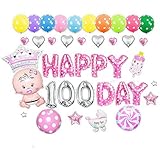 Goer Cute Pink Globos de las letras del alfabeto Conjunto Happy 100 Day Party Decoración Suministros, incluyen 37 Globos