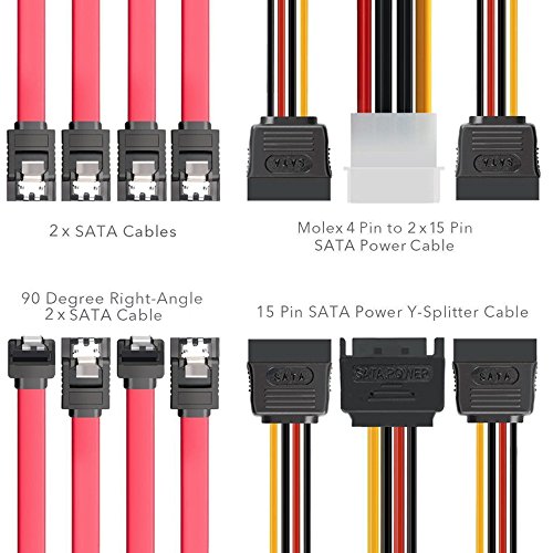 SSD / SATA III Hard Drive Connection Cables (1x 4 Pin to Dual 15 Pin SATA Power Splitter Cable, 1x 15 Pin to Dual 15 Pin SATA Power Splitter Cable, 4x SATA Data Cables), 6 Pack