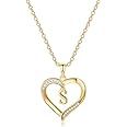 Yesteel Heart Initial Necklaces for Women, 14K Gold Plated Cubic Zirconia Heart Pendant Necklace, Dainty Initial Charm Necklace Letter A to Z Jewelry for Women Girls