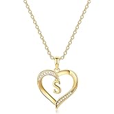 Yesteel Heart Initial Necklaces for Women, 14K Gold Plated Cubic Zirconia Heart Pendant Necklace, Dainty Initial Charm Necklace Letter A to Z Jewelry for Women Girls