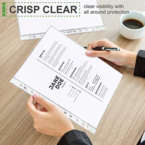 TYH Supplies 50 Pack Heavyweight Clear Sheet Protectors 8.5 x 11 Inch Top Loading Non Vinyl Acid Free 11 Hole - Thumbnail 2