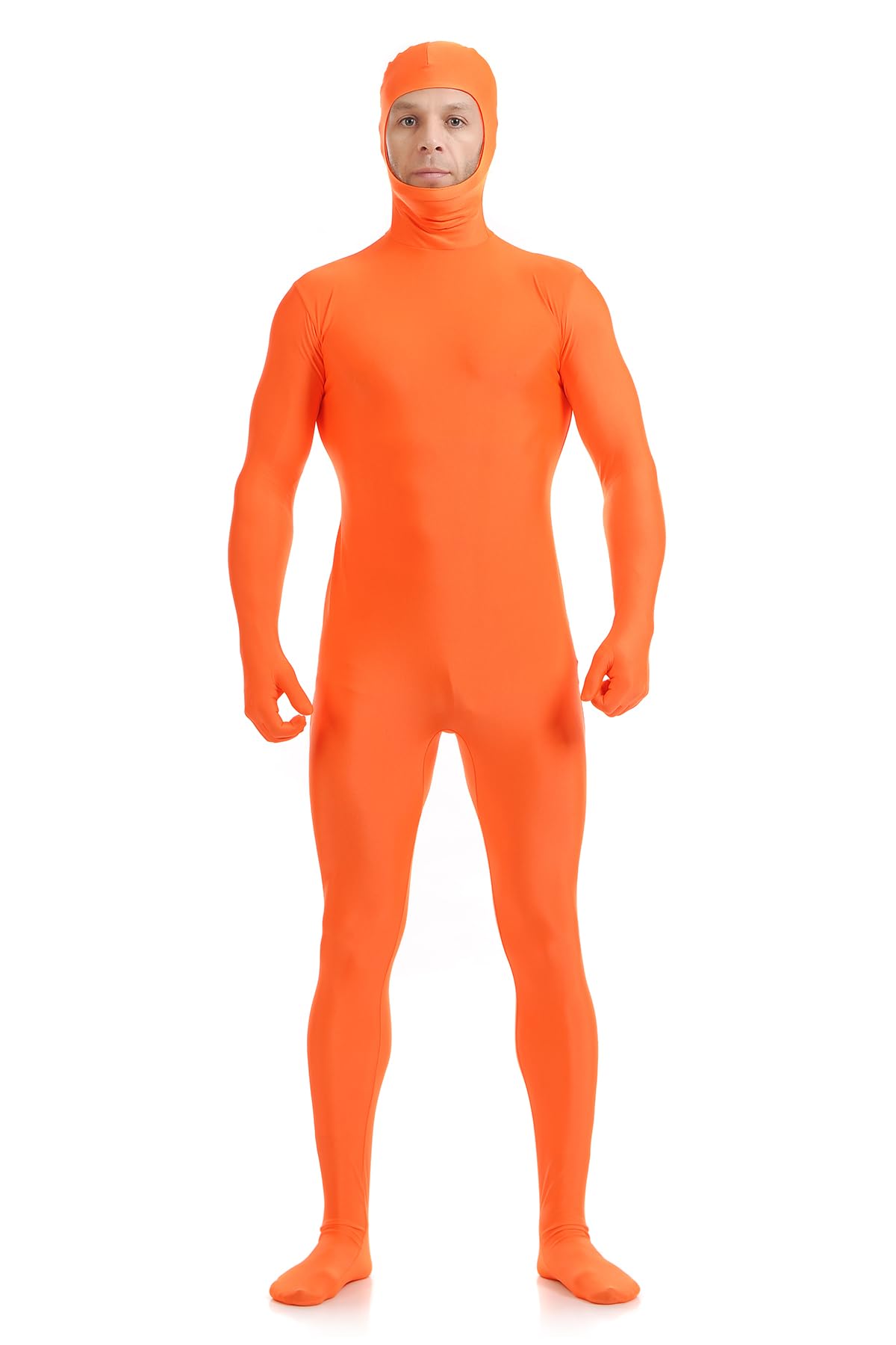 Photo 1 of ATHX Men's and Women's Spandex Open Face Bodysuit Costume Adult Stretchy Halloween Cosplay Body Suit Zentai Suit Outfits (Orange, Medium)