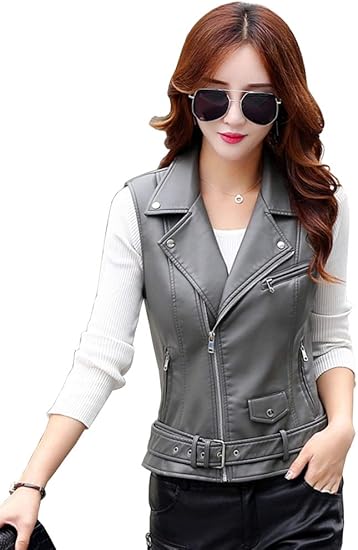 Amazon Online レディース レザージャケット 春と秋 ベスト オートバイのジャケット 短い スリム オートバイの革 ファッションベスト スリム 気質 通勤 M 3xl ベスト 通販