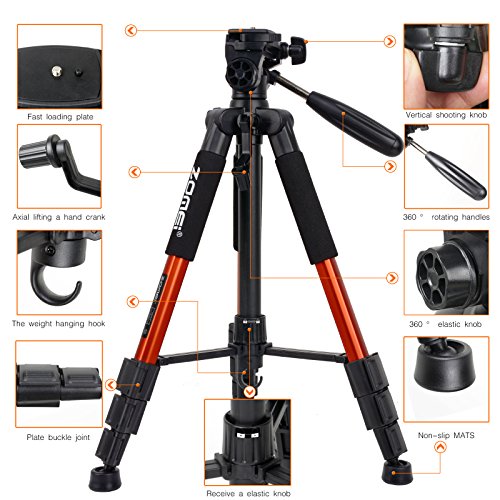 ZOMEI Compact Light Weight Travel Portable Aluminum Camera Tripod for Canon Nikon Sony DSLR Camera with Carry Case(Orange)