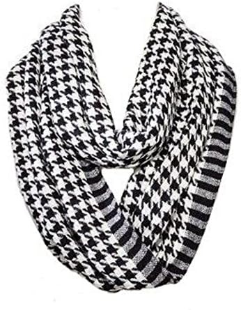 Black &amp; White Houndstooth Print Loop Inifinity Scarf