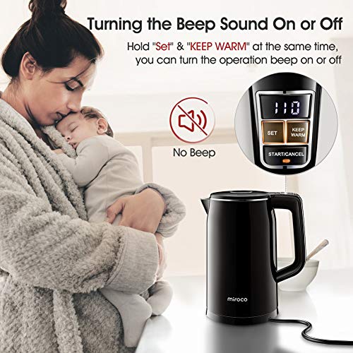 Miroco Electric Kettle Temperature Control 1.7L Double Wall Keep Warm