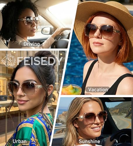 FEISEDY Gafas de sol cuadradas polarizadas para mujer, moda marco de gran tamaño brillante compuesto lentes de sol B2289