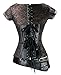 Charmian Women's Goth Steel Boned Steampunk Retro Brocade Halloween Costume Corset with Jacket and Belt Heavy-strong-steel-coffee-brown Large