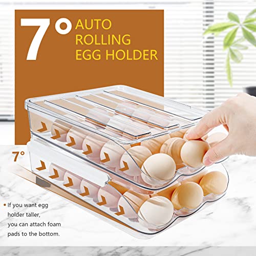 TAOPE Egg Holder for Refrigerator, Scrolling Egg Storage Container Reusable, Double Layer Fridge Egg Trays 36 Grids, Auto Rolling Egg Organiser Egg Storage, Smart Way to Ensure Older Eggs Get First
