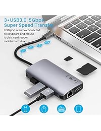 VicTsing USB C Hub, 8 en 1 Tipo C Hub adaptador con puerto Ethernet, 4K USB C a HDMI, PD carga, 3 USB 3.0 puertos, lector de tarjetas SD TF, para MacBook Pro, Chromebook, Dell XPS, ASUS, Lenovo y USB C), MA204411US