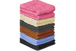QUBA LINEN 100% Cotton Washcloth Set – Ultra Soft, Light-Weight, Highly Absorbent, 12x12 Multi-Color Rainbow Towels – Pack of 12 Face Cloths for Bathroom, Baby, Gym, Spa & Travel Use