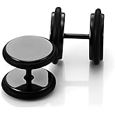 Zysta Pair Black Silver 18G Screw Fake Gauge Stainless Steel 6mm Post Ear Piercing Plug Tunnel Earring Studs Women Men 8mm Barbell