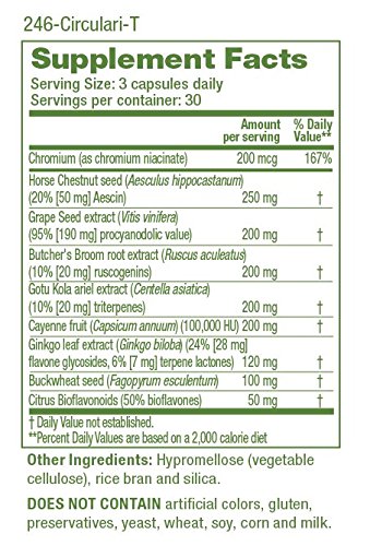 Circulari-T - Natural Blood Circulation Supplement - Aids Leg & Hand Veins Health - Restless Legs - Combination of Butcherâ€™s Broom, Ginkgo Biloba, Grape Seed Extract, Horse Chestnut (90 Capsules)