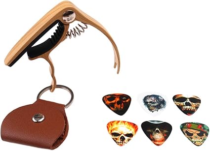 Amazon コンパクト ユニーク ギターカポ ギターカポタスト ギターピック収納袋 ウクレレエレキギター用全2色 ウッド カポタスト 楽器