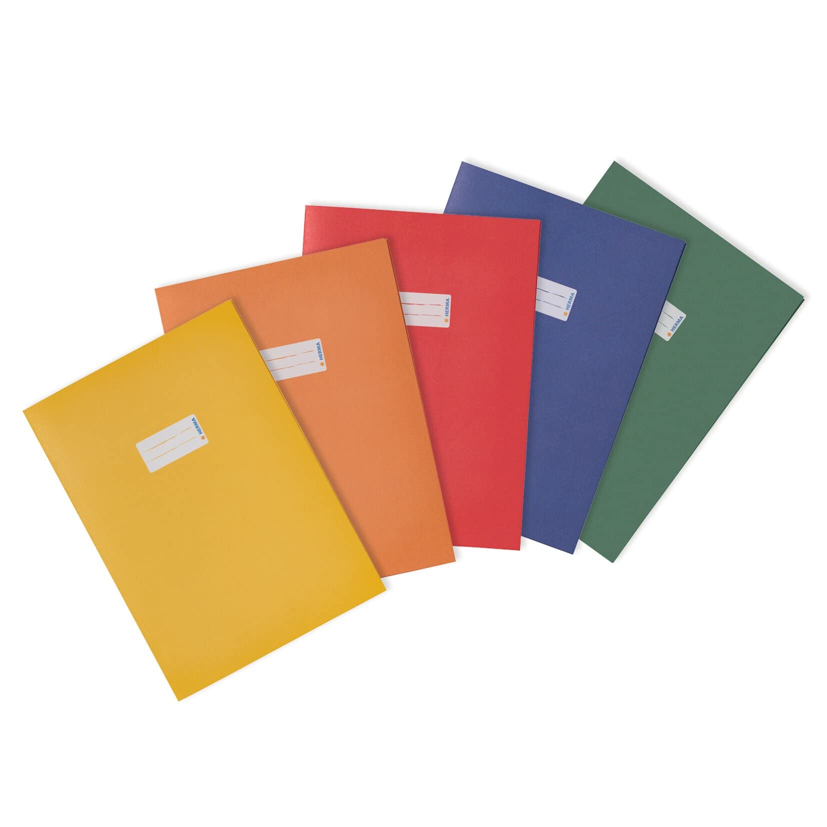 HERMA Paper Exercise Book Cover A4, with inscription field, made of 100% recycled paper, slip on cover jackets for school, pack of 5, assorted colours