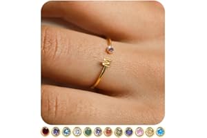FUNEIA Initial Birthstone Rings for Women Teen Girls Non Tarnish Trendy Stackable Dainty Gold Letter Adjustable Emerald Green Cubic Zirconia Ring for Mothers Daughter Birthday Bridesmaid Gifts Jewelry