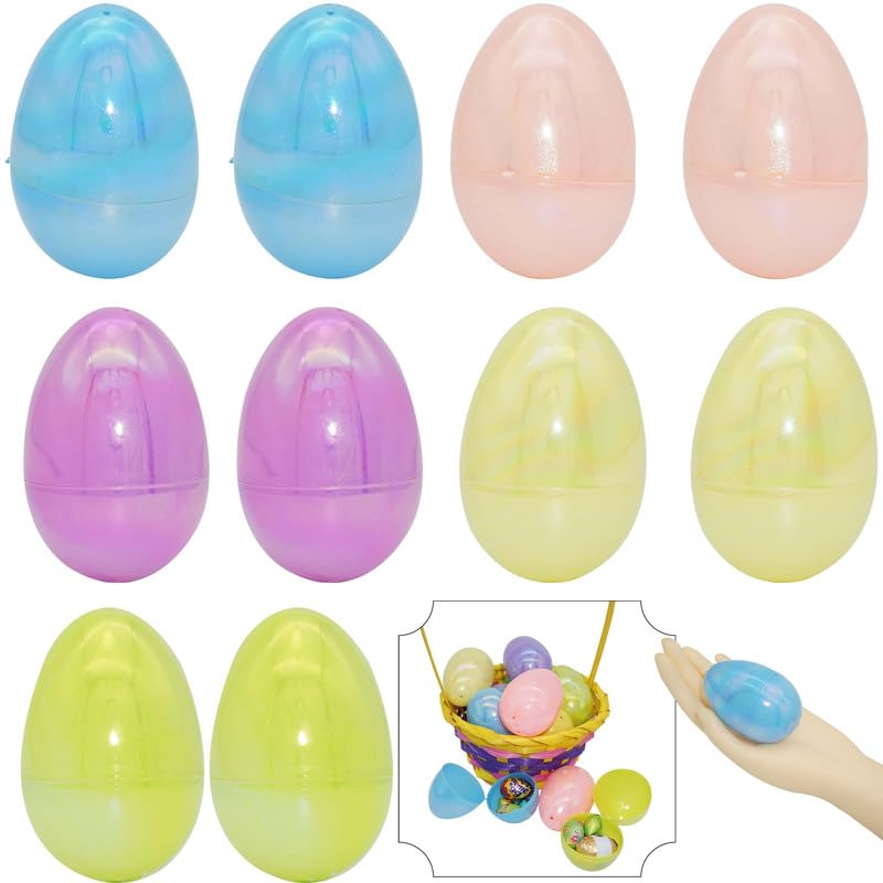 SRVertex 10Pcs Iridescent Easter Fillable Eggs Snap Open, Easter Egg Hunt Outdoor Activities, Easter Games Decorations Arts and Crafts for Springtime Goodies Favours for Girls and Boys Size-7.7cm