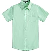 Spring&Gege Boys Cotton Dress Shirt Button Down Kids Short Sleeve Uniform Solid (2-14 Years)