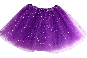 QUNBZOU Girls Non See-Through Tutus 4 Layers Tulle Sequins Stars Trim Ballet Dance Skirt Princess Dress-Up