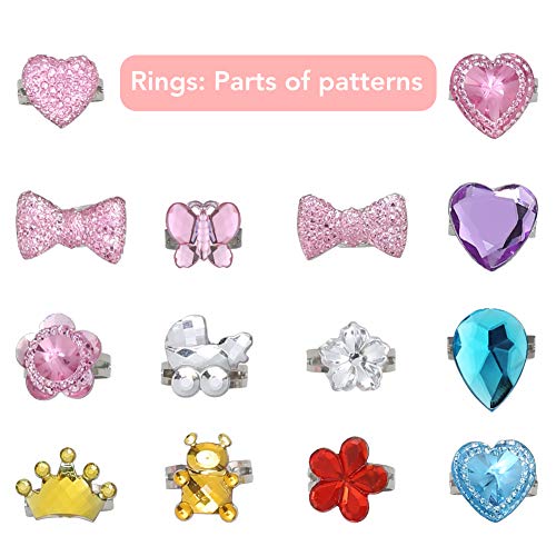 Fnova 28Pcs Little Girl Clip on Earrings and Kid Adjustable Rings in Box, Pretend Kids Jewelry Play Earrings and Dress Up Rings for Children, 3pcs Princess Necklace Jewelry Included for Free - Thumbnail 3