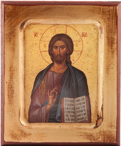 Religious Wood Icon of Jesus Christ Made in Greece 13 cm x 17 cm high. Wooden Icon of Jesus Christ. Christ the Teacher