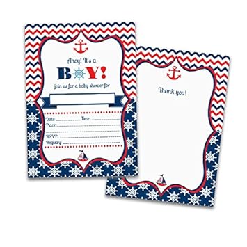 Amazon Com 25 Fill In Baby Boy Shower Invitations 25 Matching