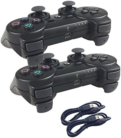 Deloke Wireless Bluetooth Controller For PS3 Double Shock - Bundled with USB charge cord (Black and Black)