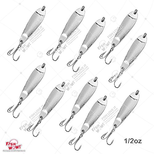 10pcs 1/2oz Casting Spoon Jig Lures Hammered Spoons with a Treble Hook - Silver Chrome