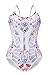 EVALESS Womens Sexy Halter Printed Strappy Cutout One Piece Swimsuit White Medium