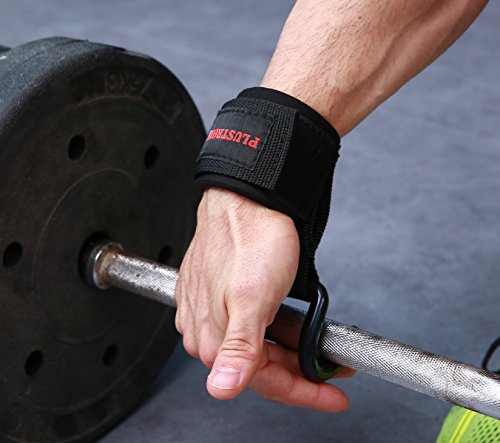 Gym Power Weight Lifting Hooks Grips With Thick Neoprene Padded Wrist Support (Pair) - Thumbnail 4