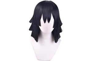 SUNXXCOS High Temperature Fiber Men and women For male Party Halloween Kimetsu no Yaiba short cosplay wigs synthetic (Iguro Obanai)