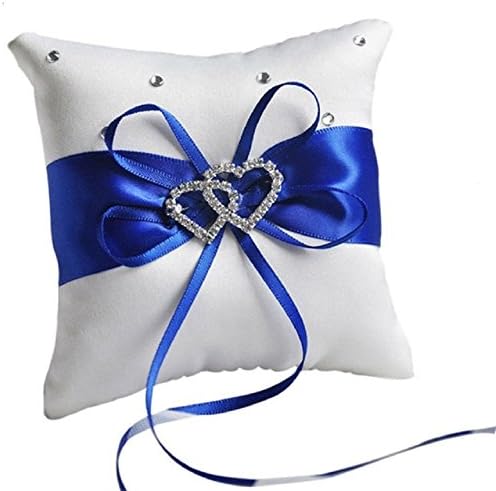 Qinlee Wedding Ring Pillow Ring Box Square Cushion Embroider Romantic Ring Pillow with Bow tie Elegant Satin (1 Piece) Size 10 * 10cm (Blue)