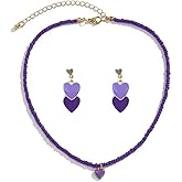 Azusa Sun Colorful Love Heart Earrings Choker Necklace Jewelry Set for Women Dainty Red Heart Dangle Earrings Necklace Valentines Day Mother's Day Birthday Gift