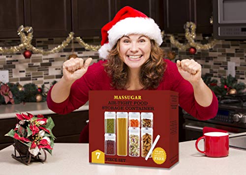 Airtight Food Storage Containers,MASSUGAR 7 Piece Set Food Storage Container + Measuring Cup + 24 Chalkboard Labels & Chalk Marker - Food Grade Durable BPA Free Cereal Containers