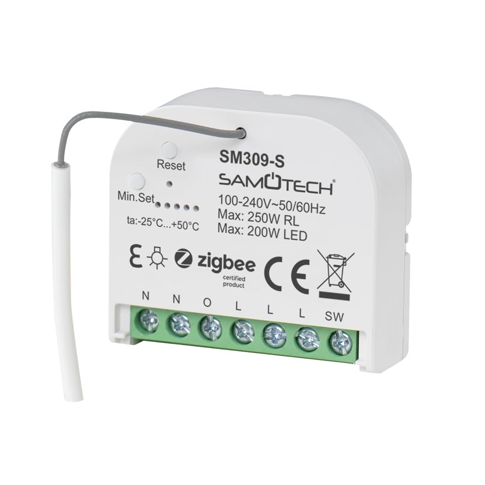 SAMOTECH Zigbee Dimmer, no neutral wire required. Can be used on its own or with retractive light switches. Compatible with Home Assistant and Philips Hue (SM309-S)