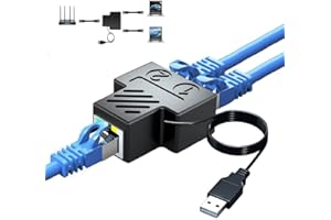 RJ45 Network Splitter Adapter,Wuedozue 1 to 2 Dual Female USB to RJ45 Port with USB Power Cable LAN Interface Ethernet Socket