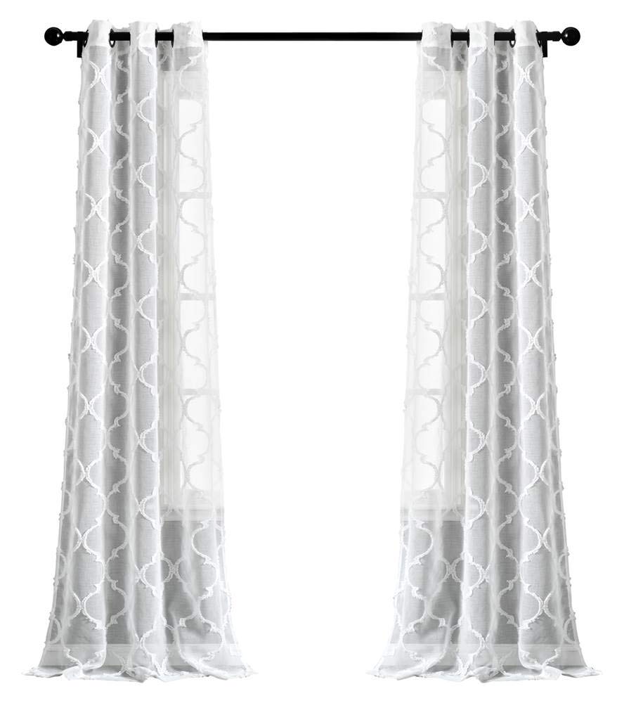 Lush Decor White Avon Trellis Grommet Sheer Window Curtain Panel Pair (84" x 38") — image 1