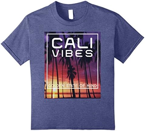 Kids Cali Vibes California Golden State Of Mind Palm Tree T-Shirt 12 Heather Blue