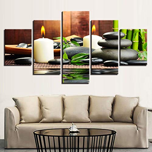 WMWSH-Kerzenbild-Stein-Bambus-Wand-Kunst-Leinwand-Kunst-Home-Decor-Fr-Wohnzimmer-Moderne-Bilder-Bilder-5-Panel-Poster-Hd-Gedruckt-Malerei-Fernsehwandschlafzimmer-Dekorationswandgemlde